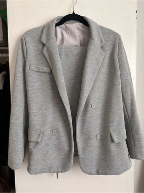 Light Gray Double-Breasted Blazer with matching sweatpants